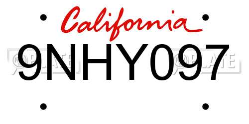 9NHY097 California License Plate