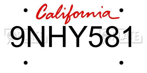 9NHY581 California License Plate