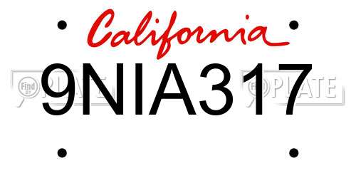 9NIA317 California License Plate
