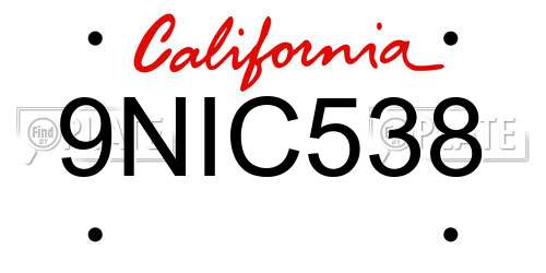 9NIC538 California License Plate