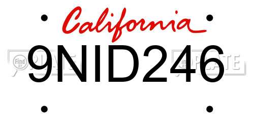 9NID246 California License Plate