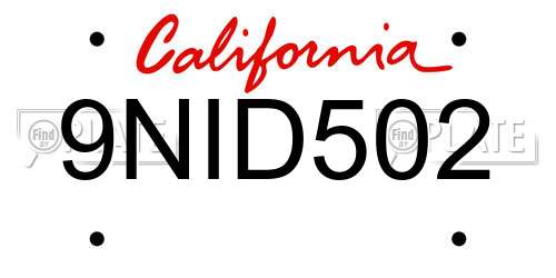 9NID502 California License Plate