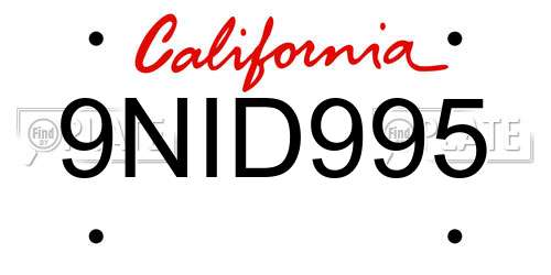 9NID995 California License Plate