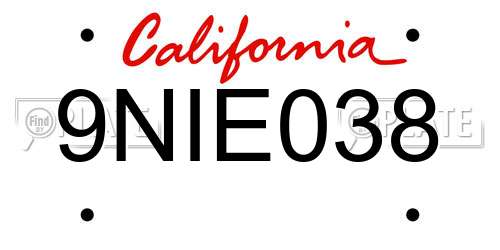 9NIE038 California License Plate