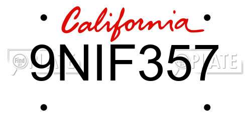 9NIF357 California License Plate