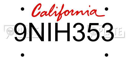 9NIH353 California License Plate