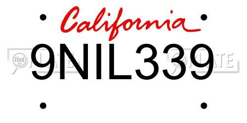 9NIL339 California License Plate