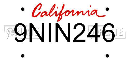 9NIN246 California License Plate