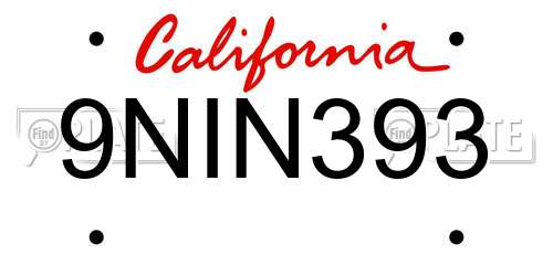 9NIN393 California License Plate