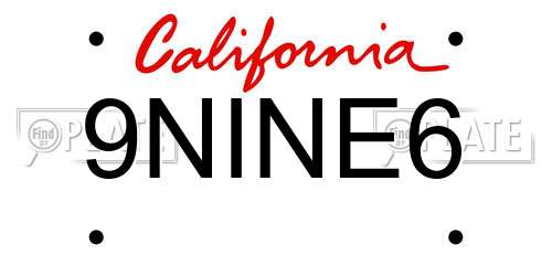 9NINE6 California License Plate