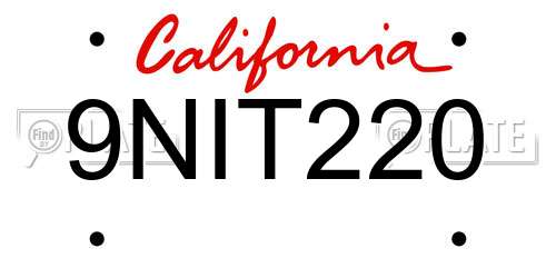 9NIT220 California License Plate
