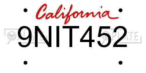 9NIT452 California License Plate