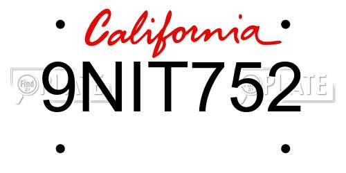 9NIT752 California License Plate