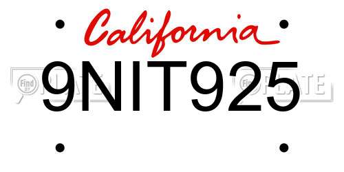 9NIT925 California License Plate