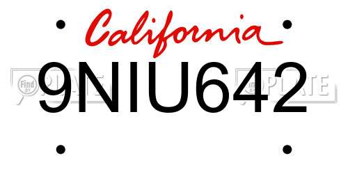 9NIU642 California License Plate