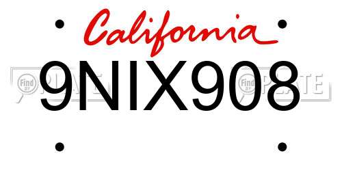 9NIX908 California License Plate