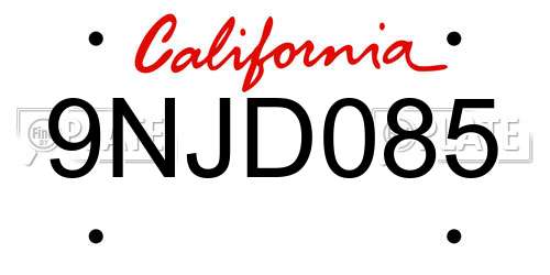 9NJD085 California License Plate