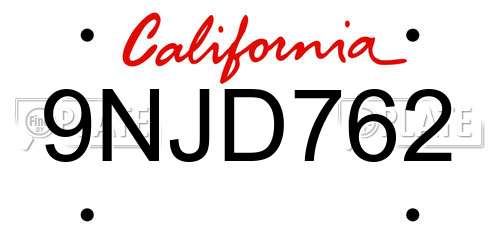 9NJD762 California License Plate