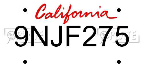 9NJF275 California License Plate