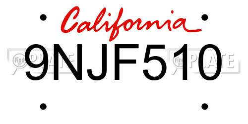 9NJF510 California License Plate
