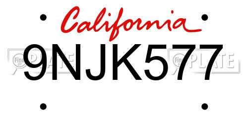 9NJK577 California License Plate