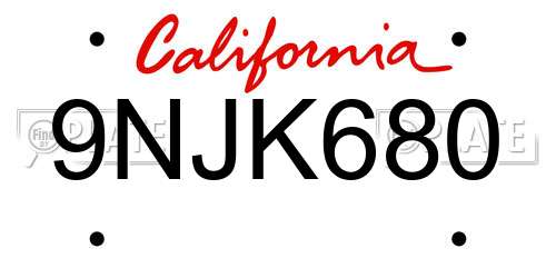 9NJK680 California License Plate