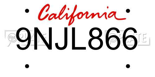 9NJL866 California License Plate