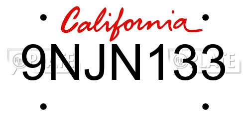 9NJN133 California License Plate