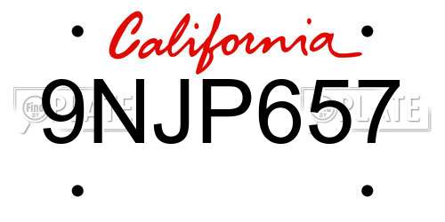 9NJP657 California License Plate