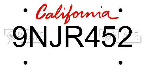 9NJR452 California License Plate