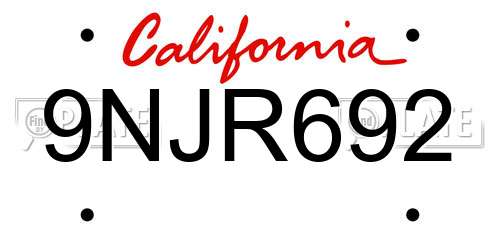 9NJR692 California License Plate