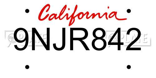 9NJR842 California License Plate