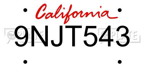 9NJT543 California License Plate