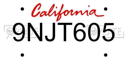 9NJT605 California License Plate