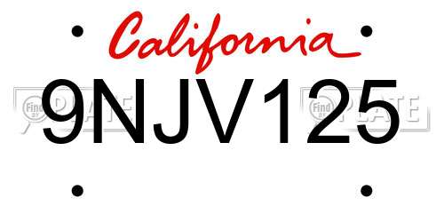 9NJV125 California License Plate