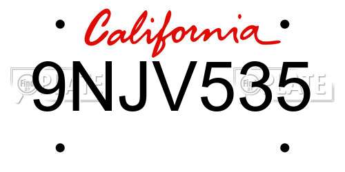 9NJV535 California License Plate
