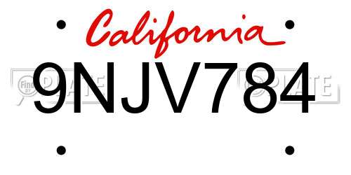 9NJV784 California License Plate