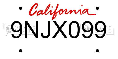 9NJX099 California License Plate