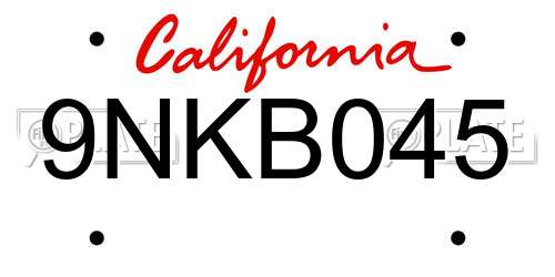 9NKB045 California License Plate