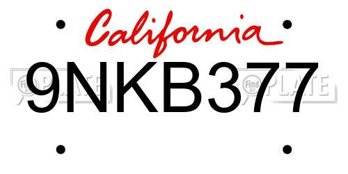 9NKB377 California License Plate