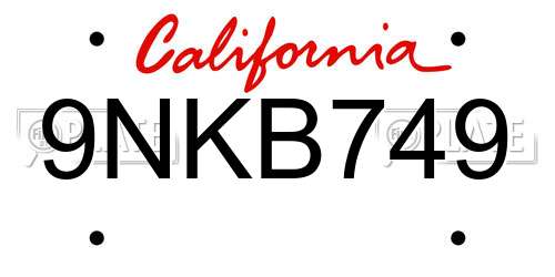 9NKB749 California License Plate