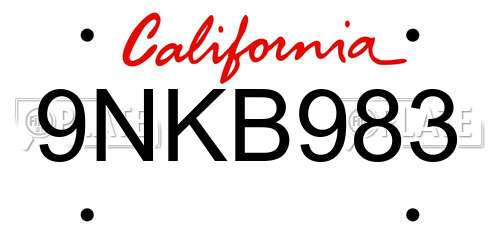 9NKB983 California License Plate