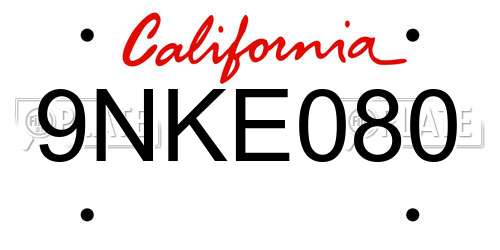 9NKE080 California License Plate