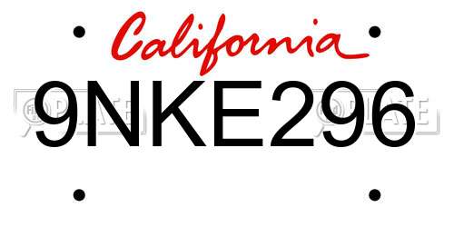 9NKE296 California License Plate