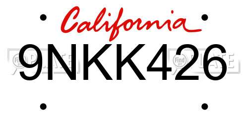 9NKK426 California License Plate