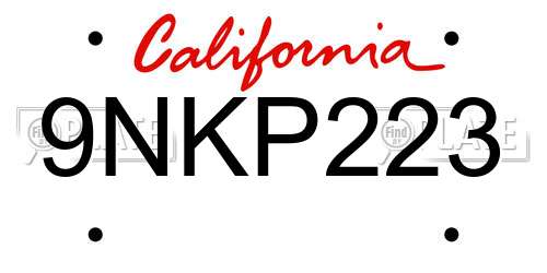 9NKP223 California License Plate