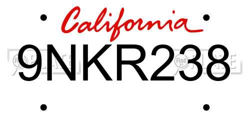 9NKR238 California License Plate