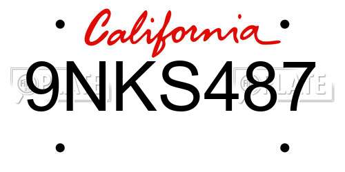 9NKS487 California License Plate