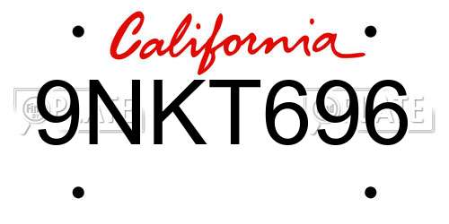 9NKT696 California License Plate