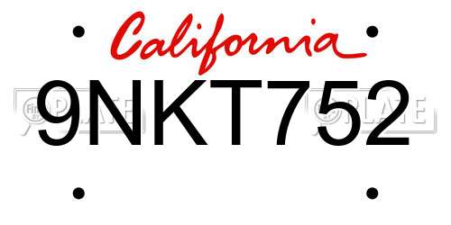 9NKT752 California License Plate